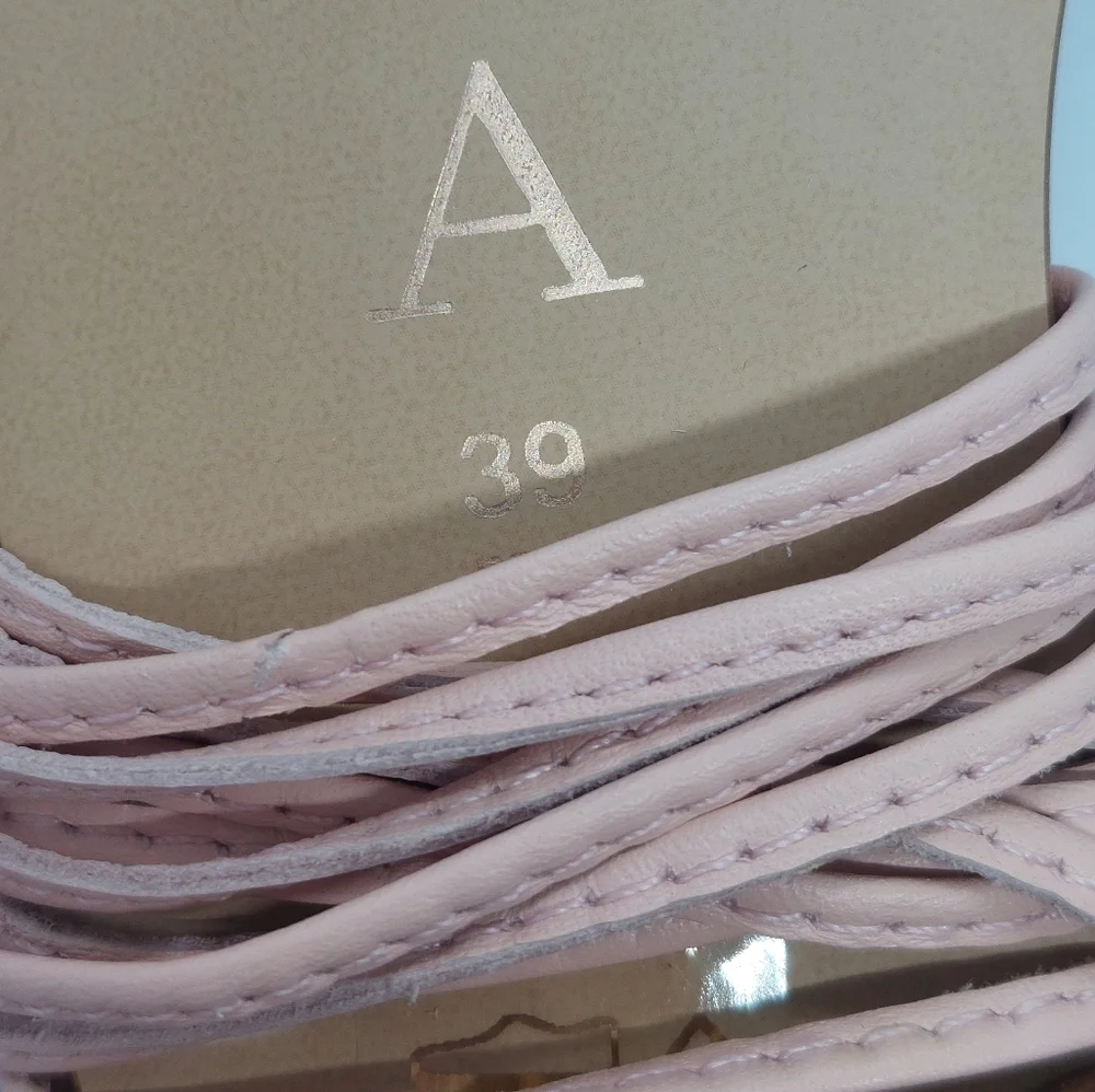 Anthropologie Embellished Tie Up Pink/Rose Raffia Square Toe Sandals Sz 39 US8.5